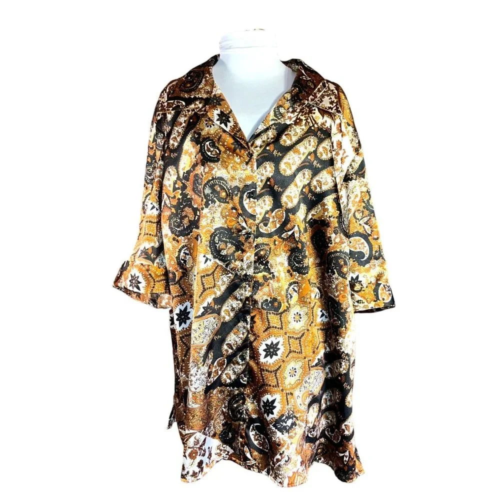Cato Vintage Button Down Brown Paisley Design Shirt Women Size 26 - Picture 1 of 8